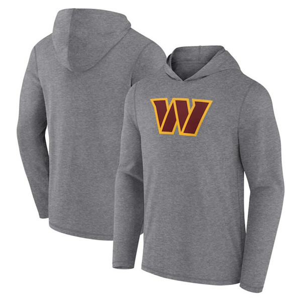 Washington Commanders Heather Gray Primary Logo Long Sleeve Hoodie - Zenithce