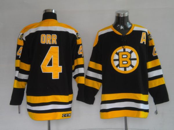 Bruins #4 Bobby Orr Stitched CCM Throwback Black Jersey - Zenithce