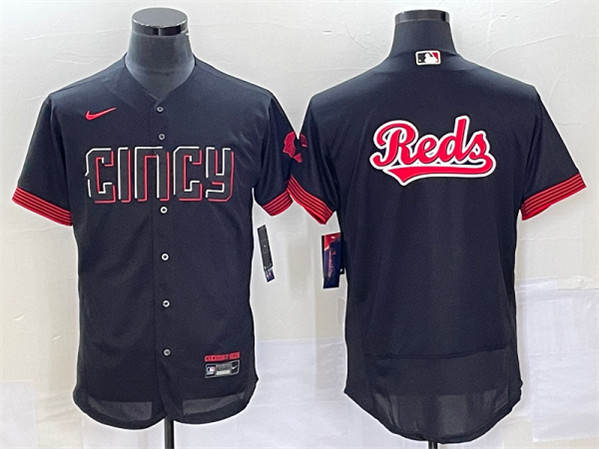 Cincinnati Reds Black 2023 City Connect Big Team Logo Flex Base Stitched Jersey - Zenithce