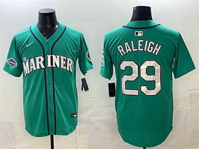 Seattle Mariners #29 Cal Raleigh Aqua With 2025 AL West Division Champions Patch Limited Stitched jersey - Zenithce