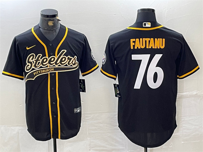 Pittsburgh Steelers #76 Troy Fautanu Black With Patch Cool Base Stitched Jersey - Zenithce