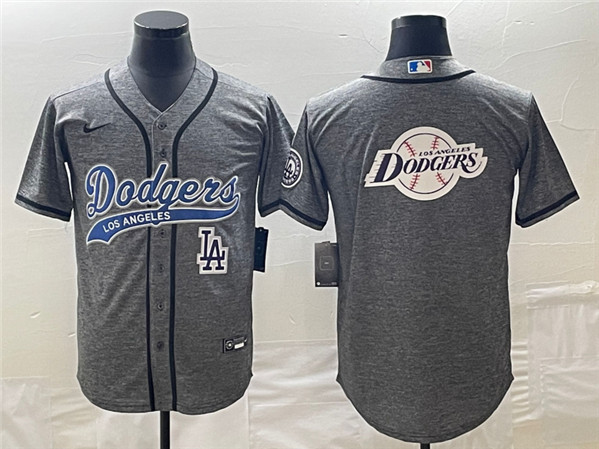 Los Angeles Dodgers Gray Team Big Logo With Patch Cool Base Stitched Jersey - Zenithce