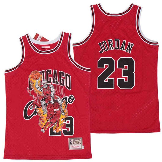 Chicago Bulls #23 Michael Jordan Red Hardwood Classics Skull Edition Jersey - Zenithce