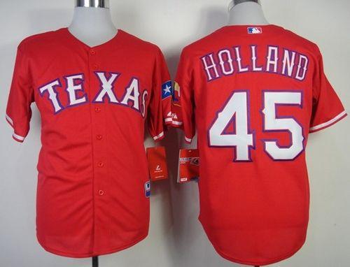 Rangers #45 Derek Holland Stitched Red Cool Base Jersey - Zenithce