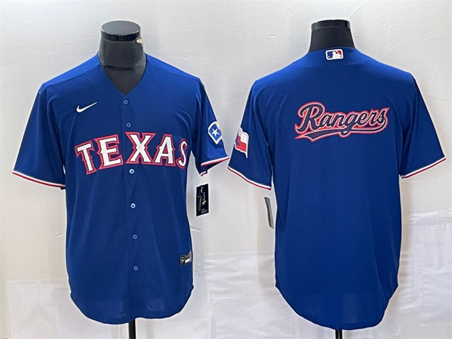 Texas Rangers Royal Team Big Logo With Patch Cool Base Stitched Jersey - Zenithce