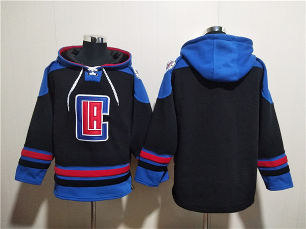 Los Angeles Clippers Blank Black Blue Lace-Up Pullover Hoodie - Zenithce