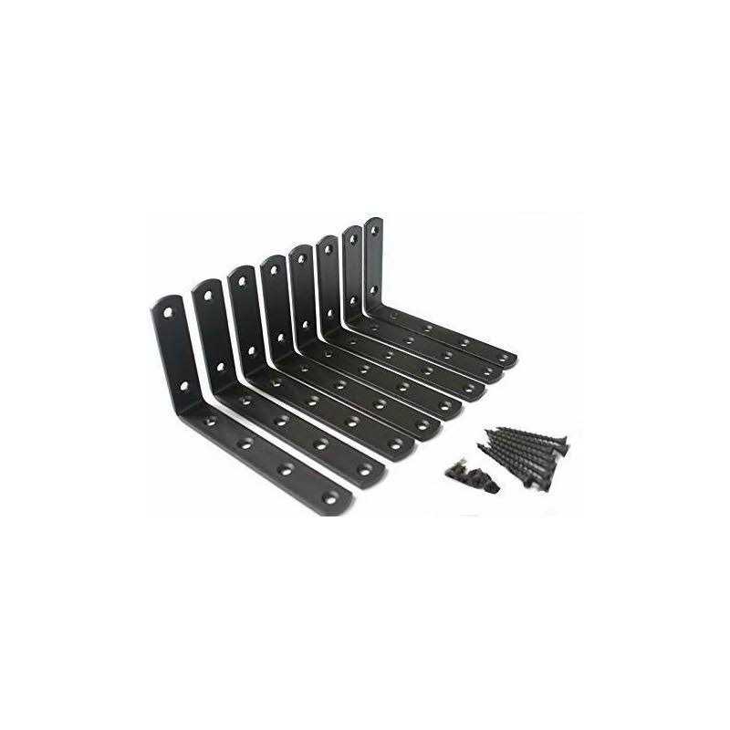 Mhmydz 4 Pcs Black Steel Heavy Duty’L’ Corner Brace Joint Angle Bracket Shelf Bracket Wall Hanging with Screws 125mmX75mm/5 InchX3 Inch Decorative Cor - Zenithce