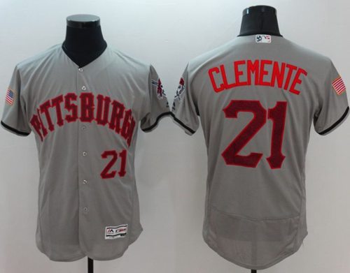 Pirates #21 Roberto Clemente Grey Fashion Stars Stripes Flexbase Authentic Stitched Jersey - Zenithce