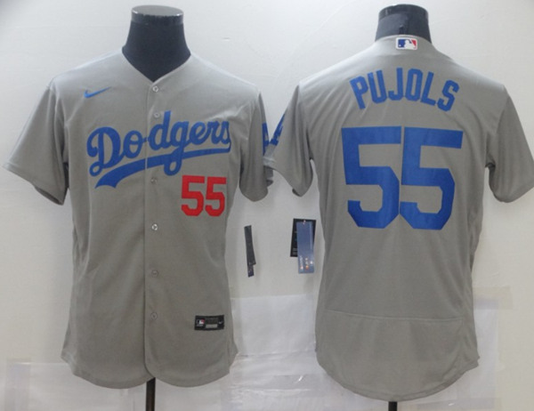 Los Angeles Dodgers #55 Albert Pujols Grey Flex Base Sttiched Jersey - Zenithce