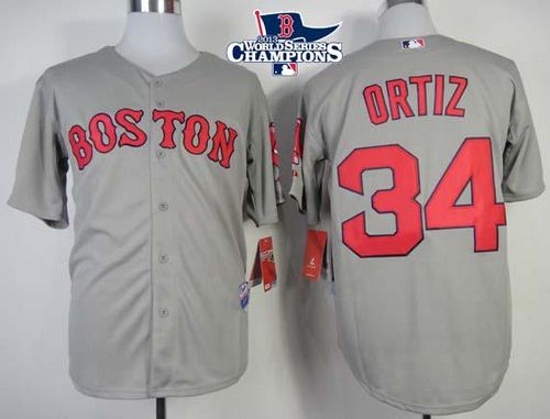 Red Sox #34 David Ortiz Grey Cool Base 2013 World Series Champions Patch Stitched Jersey - Zenithce