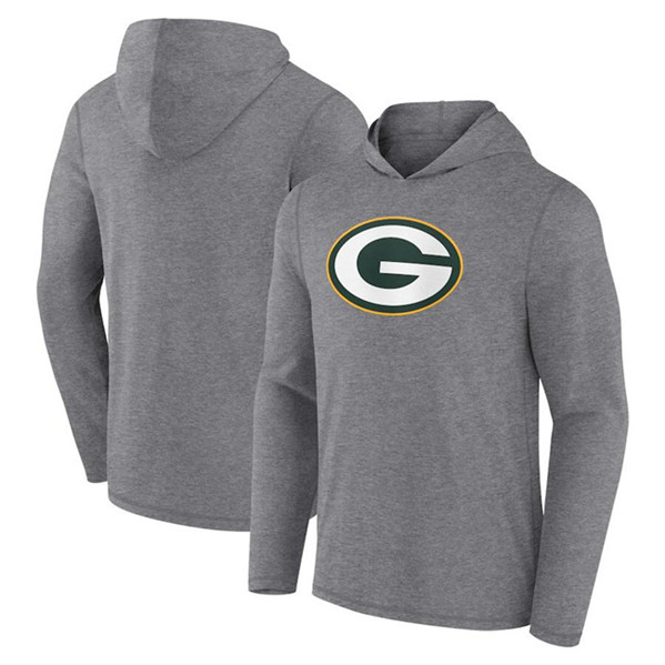 Green Bay Packers Heather Gray Primary Logo Long Sleeve Hoodie - Zenithce