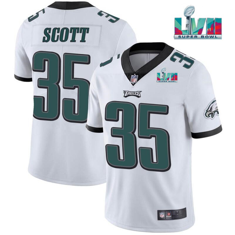 Philadelphia Eagles #35 Boston Scott White Super Bowl LVII Patch Vapor Untouchable Limited Stitched Jersey - Zenithce
