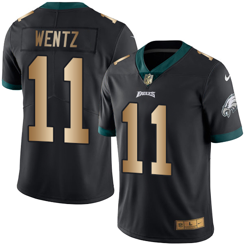 Eagles #11 Carson Wentz Black Stitched Limited Gold Rush Nike Jersey - Zenithce