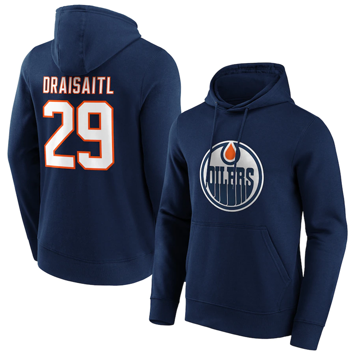 Edmonton Oilers #29 Leon Draisaitl Navy Pullover Hoodie - Zenithce