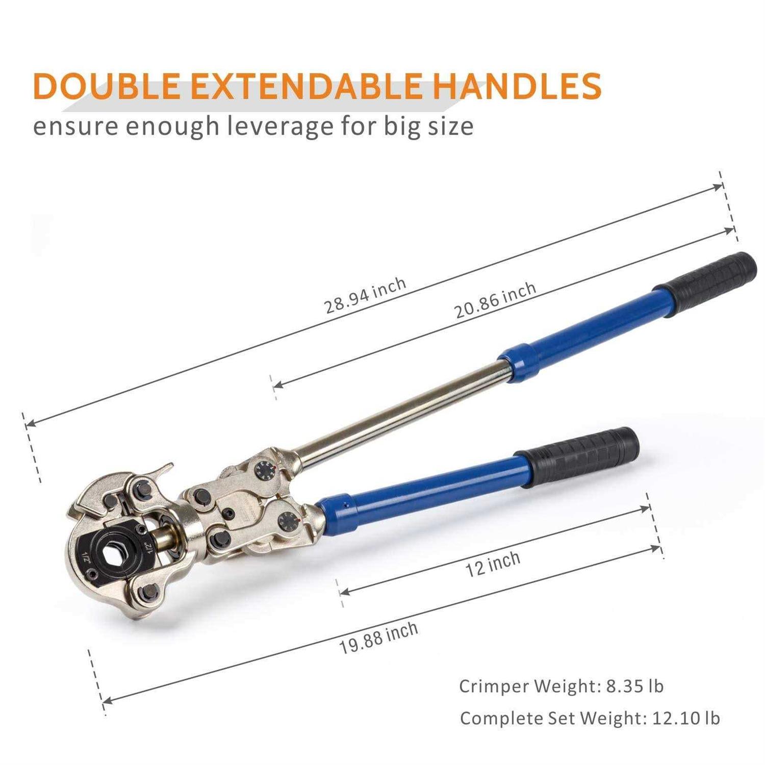 iCrimp Combo Angle Head Pex Pipe Plumbing Crimping Tool for Copper Crimp Jaw Sets 1/2 & 3/4 with Go/No-Go Crimp Gauge - Zenithce