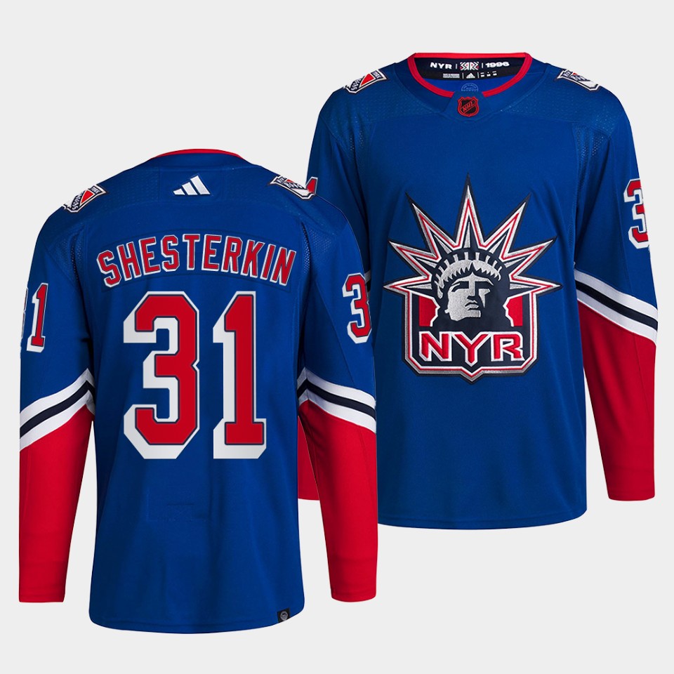 New York Rangers #31 Igor Shesterkin Blue 2022-23 Reverse Retro Stitched Jersey - Zenithce
