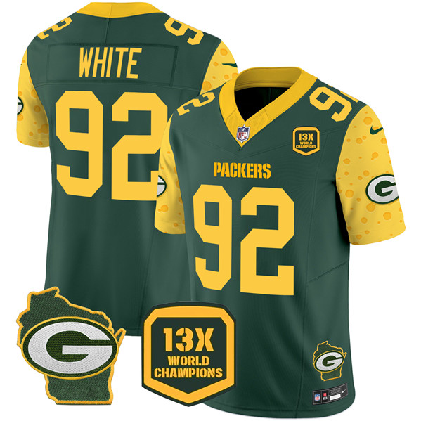 Green Bay Packers #92 Reggie White Green 2024 F.U.S.E. 13 Time World Champions And Home Patch Vapor Untouchable Limited Stitched Jersey - Zenithce