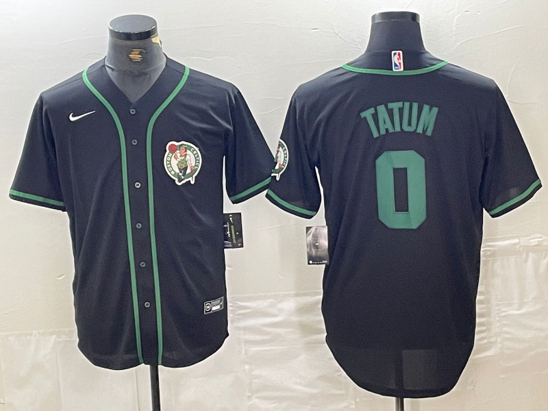 Boston Celtics #0 Jayson Tatum Black With Patch Cool Base Stitched Baseball Jersey - Zenithce