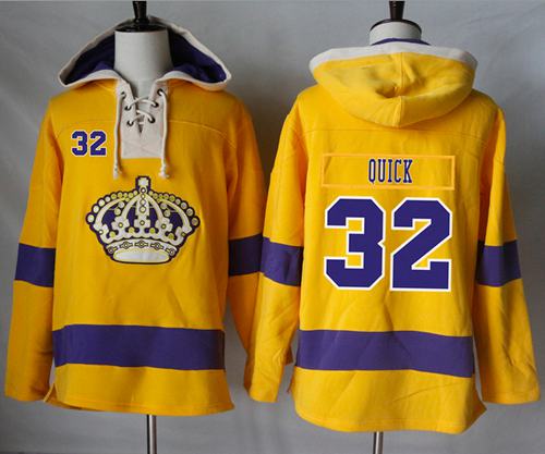 Kings #32 Jonathan Quick Gold Sawyer Hooded Sweatshirt Stitched Jersey - Zenithce