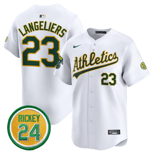 Oakland Athletics #23 Shea Langeliers White 2024 Home Limited With Rickey Henderson Patch Stitched Jersey - Zenithce