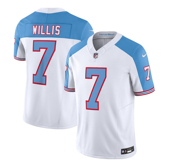 Tennessee Titans #7 Malik Willis White Blue 2023 F.U.S.E. Vapor Limited Throwback Stitched Jersey - Zenithce
