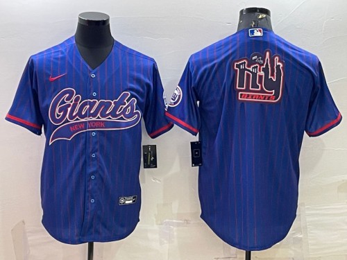 New York Giants Blue Team Big Logo With Patch Cool Base Stitched Baseball Jersey - Zenithce