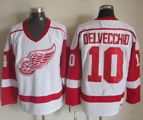 Red Wings #10 Alex Delvecchio White CCM Throwback Stitched Jersey - Zenithce