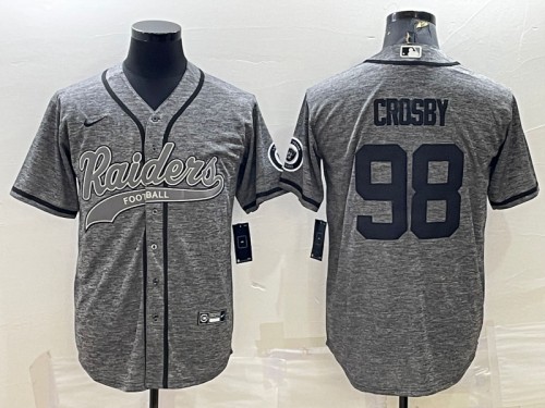 Las Vegas Raiders #98 Maxx Crosby Gray With Patch Cool Base Stitched Baseball Jersey - Zenithce