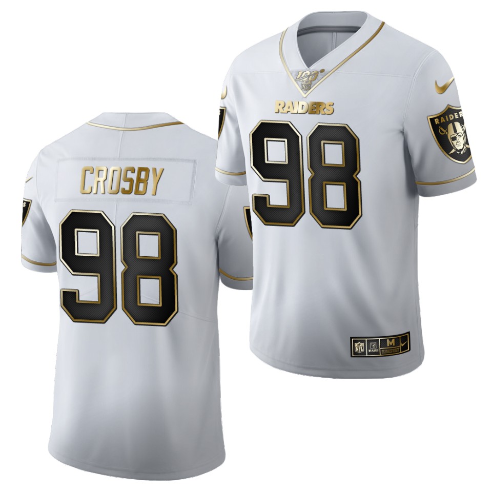 Raiders #98 Maxx Crosby White Goldebn 100th Season Limited Stitched Jersey - Zenithce