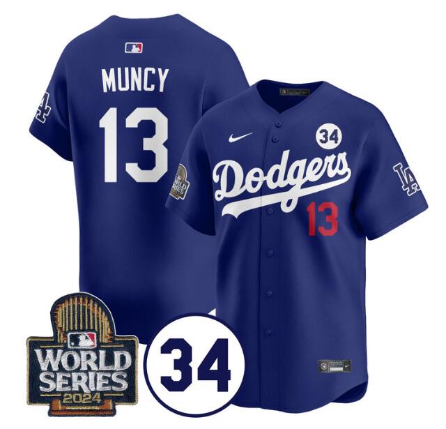 Los Angeles Dodgers #13 Max Muncy Royal 2024 World Series With No. 34 Patch Limited Stitched Jersey - Zenithce
