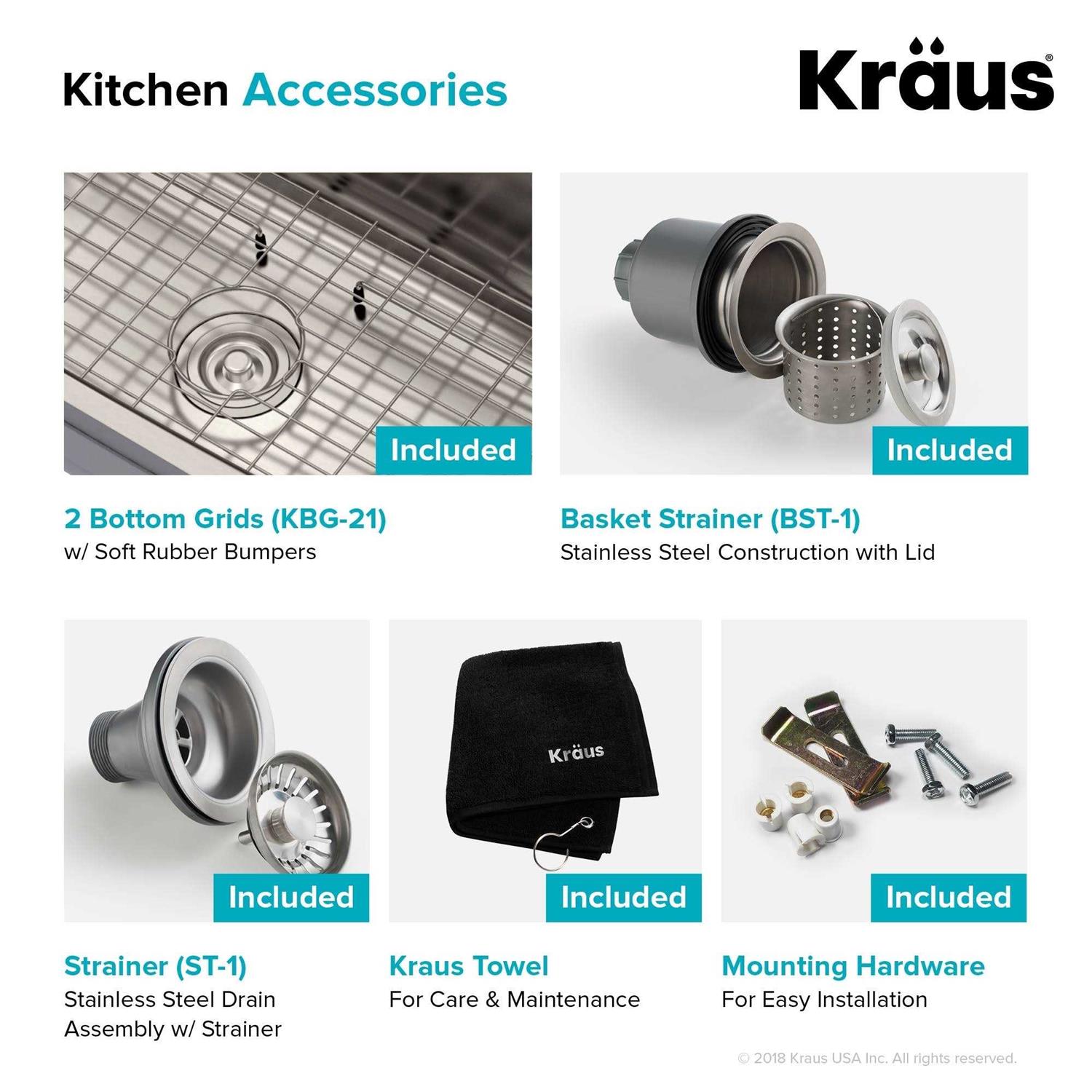 Kraus Premier 32-inch 18 Gauge Undermount 50/50 Double Bowl Stainless Steel Kitchen Sink KBU29 - Zenithce