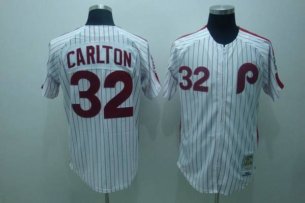Mitchell And Ness Phillies #32 Steve Carlton Stitched White Red Strip Throwback Jersey - Zenithce