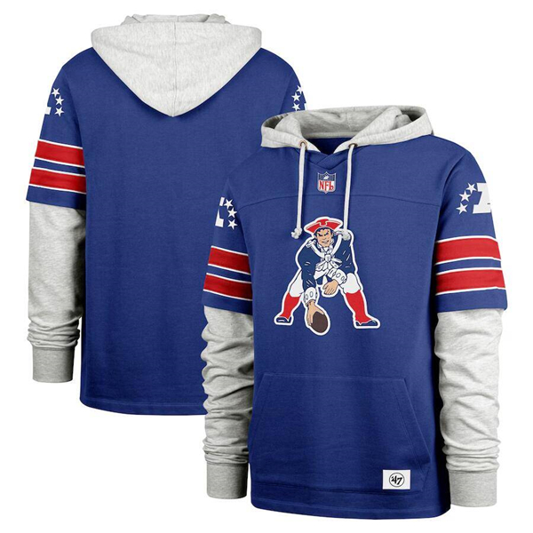 New England Patriots Royal '47 Double Header Blitz Throwback Cornerback Pullover Hoodie - Zenithce