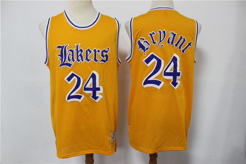 Los Angeles Lakers #24 Kobe Bryant Yellow English Version Hardwood Classics Soul Swingman Throwback Jersey - Zenithce