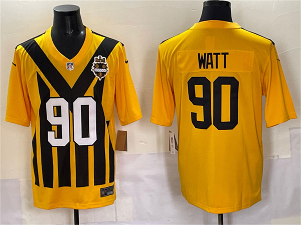 Pittsburgh Steelers #90 T.J. Watt Gold 1933 Throwback Alternate Football Stitched Game Jersey - Zenithce