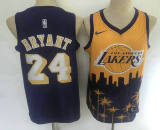 Los Angeles Lakers #24 Kobe Bryant Purple with Yellow Salute Swingman Stitched Jersey - Zenithce