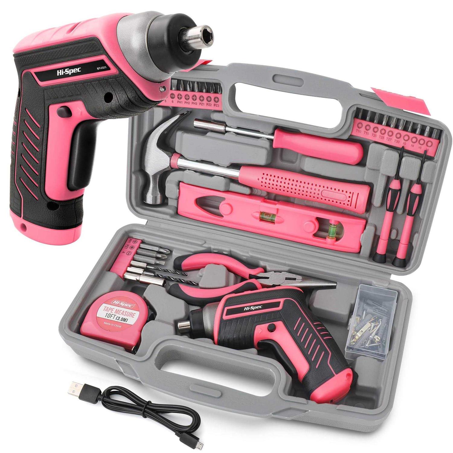 Hi-Spec 18pc Pink Kids Tool Kit Set & Child Size Tool Bag. Real Metal Hand Tools for DIY Building - Zenithce