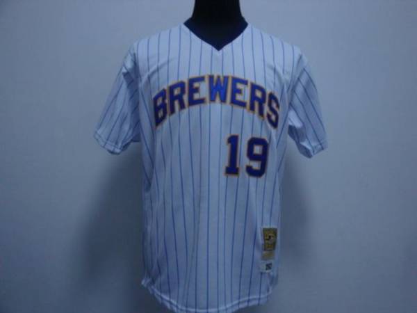 Mitchell And Ness Brewers #19 Robin Yount Stitched White Blue Strip Throwback Jersey - Zenithce
