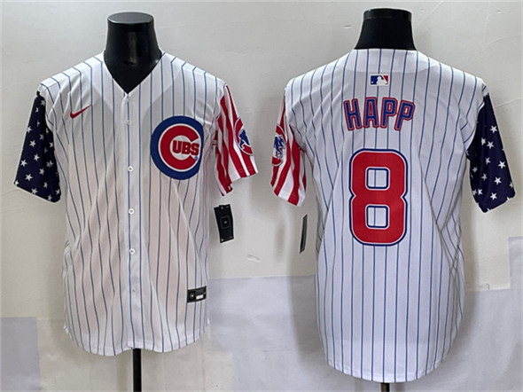 Chicago Cubs #8 Ian Happ White Pinstripe 2025 Independence Day Vapor Premier Limited Stitched Jersey - Zenithce