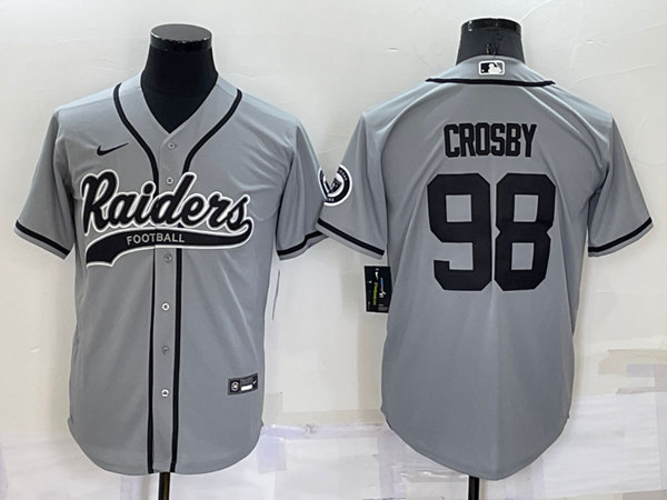Las Vegas Raiders #98 Maxx Crosby Grey Cool Base Stitched Baseball Jersey - Zenithce