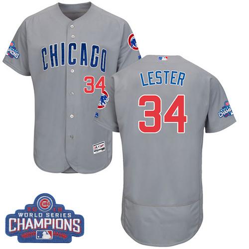 Cubs #34 Jon Lester Grey Flexbase Authentic Collection Road 2016 World Series Champions Stitched Jersey - Zenithce