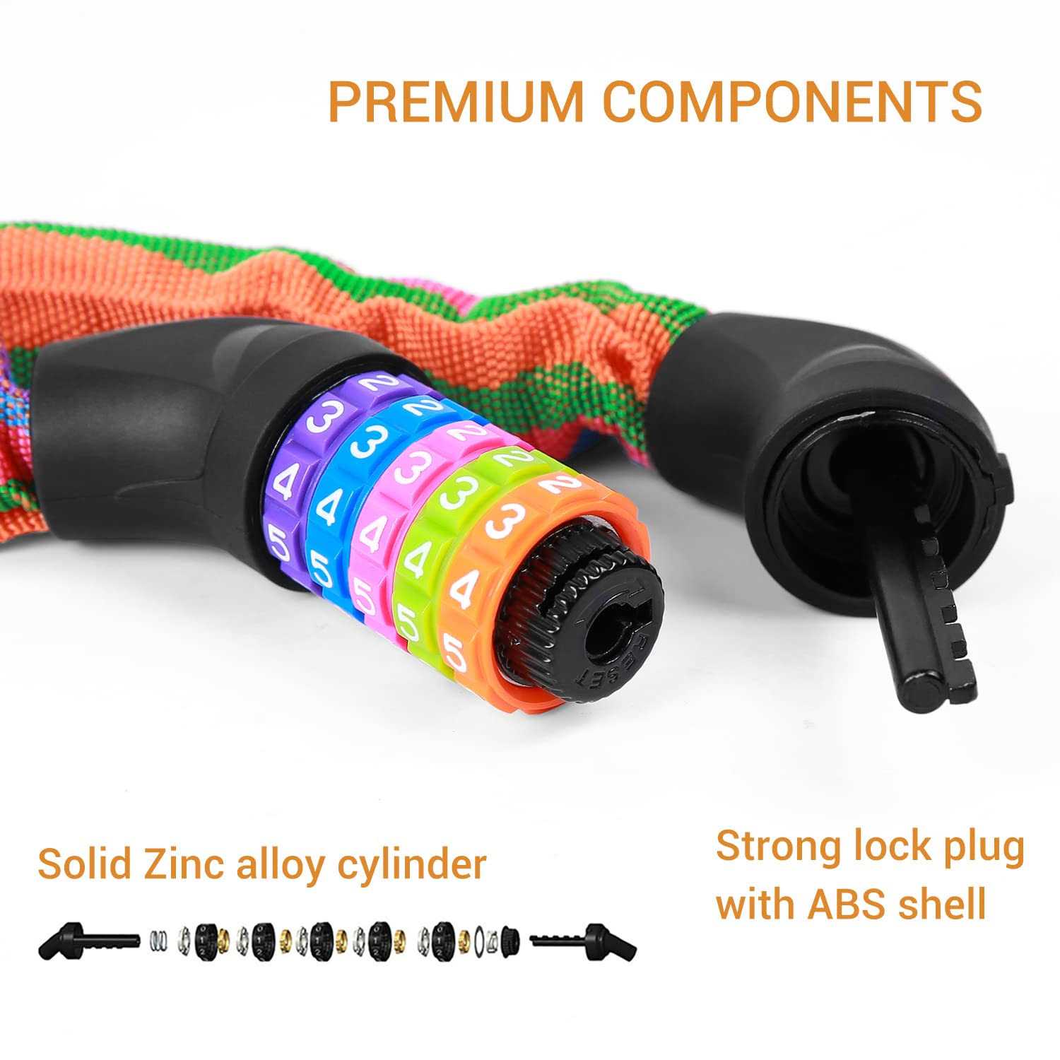 Sportneer Bicycle Chain Lock 5-Digit Resettable Combination Anti-Theft Bike Locks - Zenithce