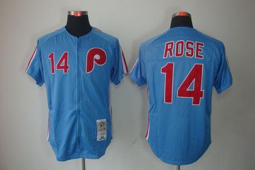 Mitchell And Ness Phillies #14 Rose Blue Stitched Throwback Jersey - Zenithce