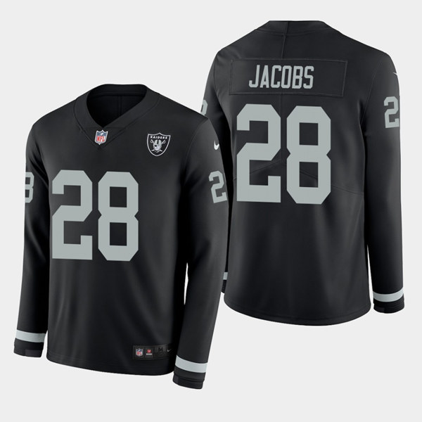 Raiders #28 Josh Jacobs Black Long Sleeve Stitched Jersey - Zenithce