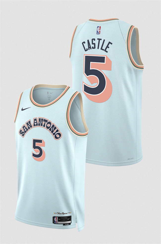San Antonio Spurs #5 Stephon Castle Light Blue 2024-25 City Edition Stitched Jersey - Zenithce