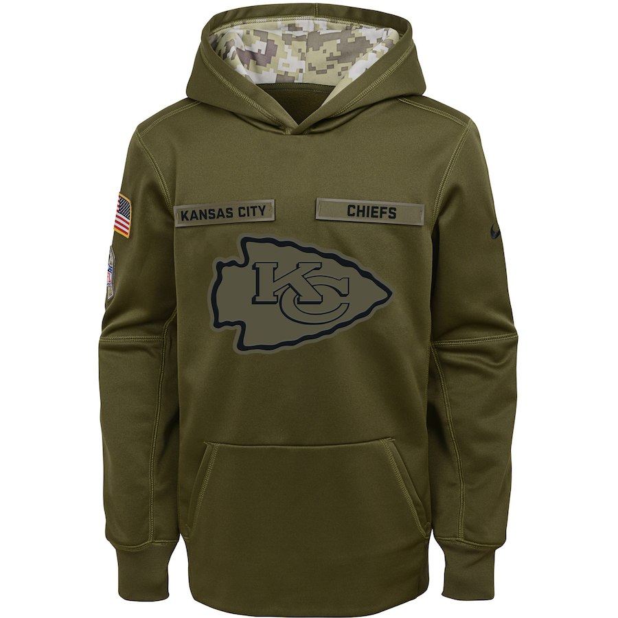 Youth Kansas City Chiefs Olive Salute To Service Pullover Performance NFL Hoodie - Zenithce