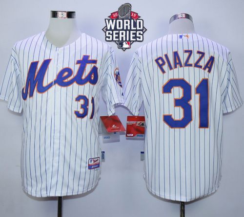 Mets #31 Mike Piazza White(Blue Strip) Home Cool Base W 2015 World Series Patch Stitched Jersey - Zenithce