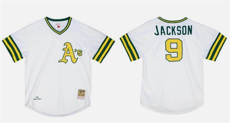 Oakland Athletics #9 Reggie Jackson White Mitchell Ness Stitched Jersey - Zenithce