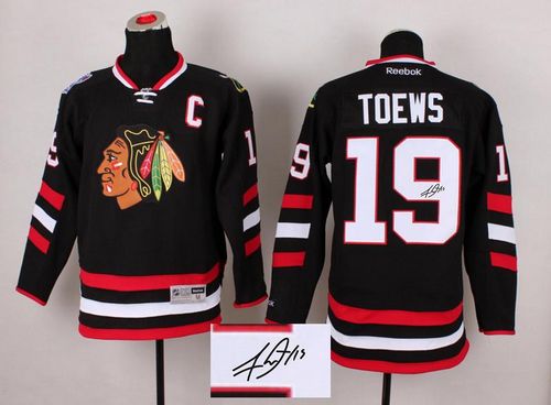Blackhawks #19 Jonathan Toews Black Autographed Stitched Jersey - Zenithce