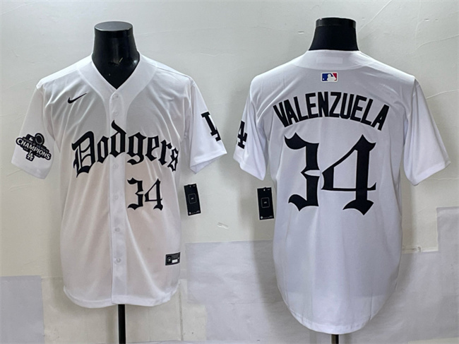 Los Angeles Dodgers #34 Fernando Valenzuela White 2025 LA Gothic Style With 2024 World Series Champions Patch Vapor Premier Limited Stitched Jersey - Zenithce